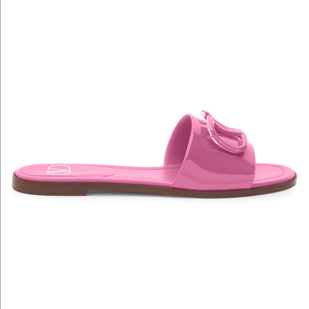 Valentino VLogo Pink Patent Leather Sildes - Picture 2 of 11
